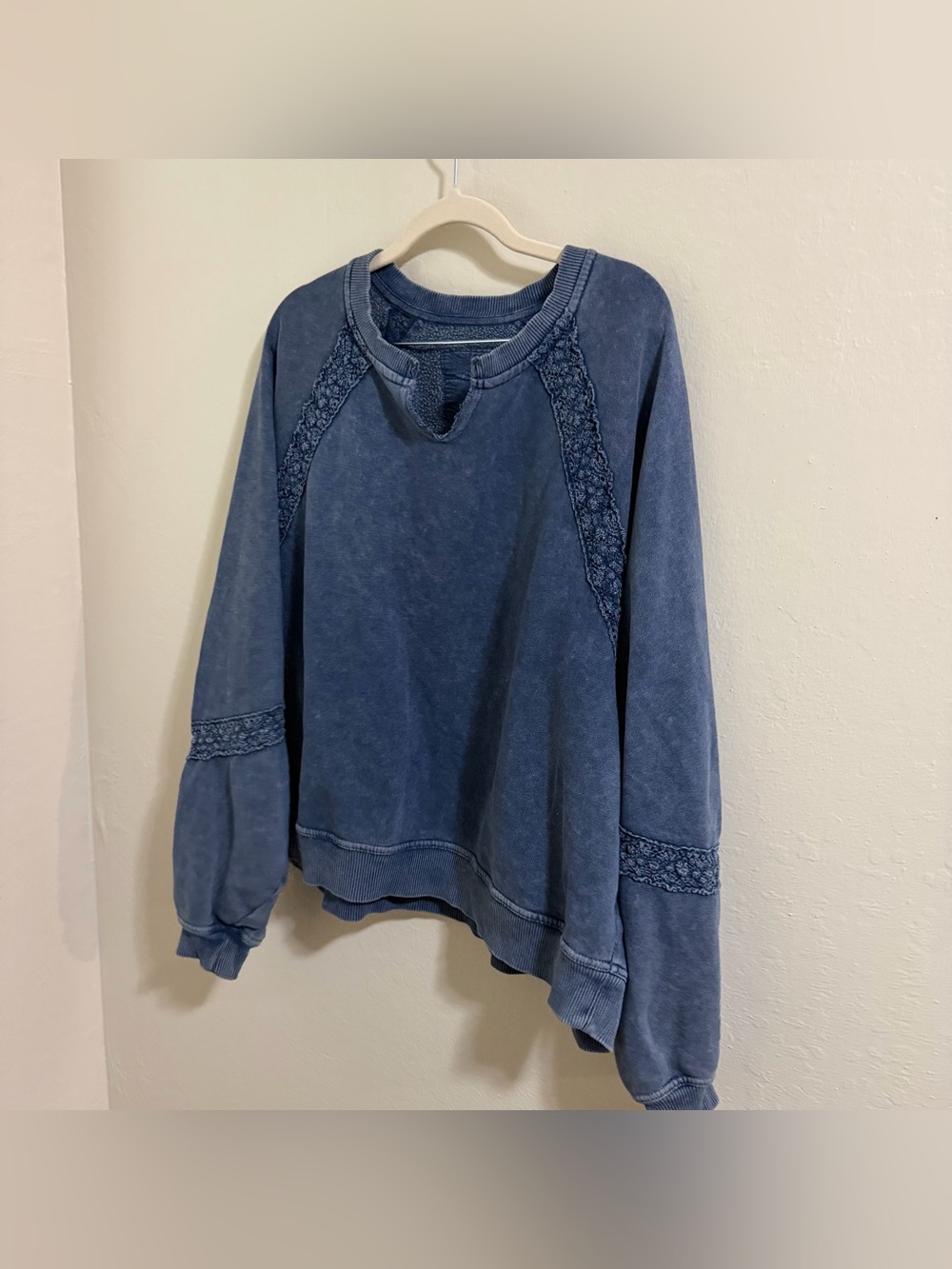 Aerie Hey Crochet Mineral Wash Sweatshirt Large boho Balloon-style sleeves - Picture 3 of 11